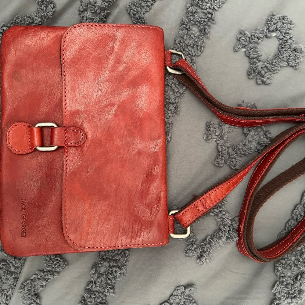 Jack Rogers Red Crossbody Bag with Adjustable Strap and Flap Closure